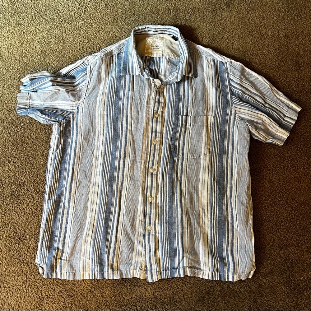 Tasso Elba Island Striped Shirt Linen Cotton Size XL Short Sleeve